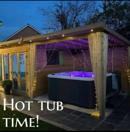 This image shows a Charlotte Hot Tub Combi Summerhouse with a Hot Tub