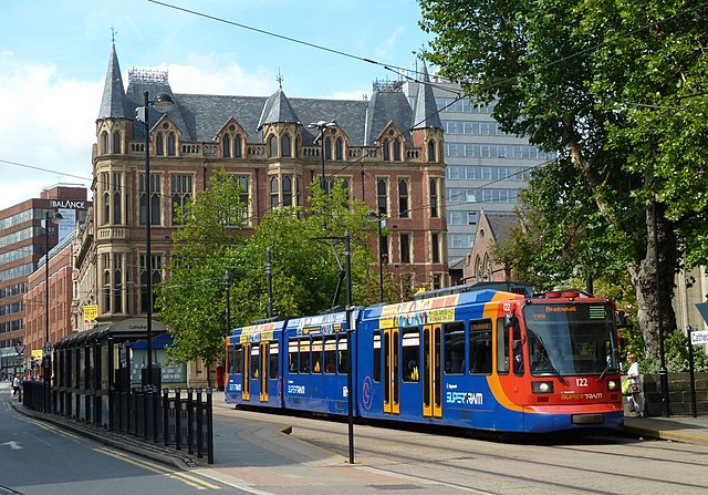 Sheffield tram at the Cathedral stop